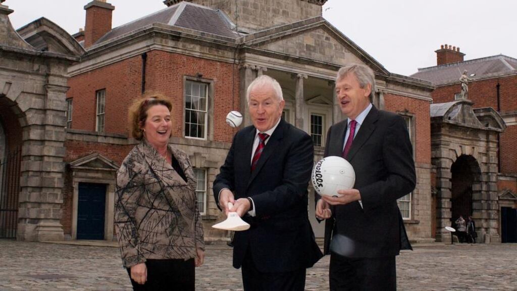Minister of State for the Diaspora Jimmy Deenihan with Consul General in New York Barbara Jones and director general of the GAA Paraic Duffy at Dublin Castle yesterday before a panel discussion on the diaspora and emigrant welfare. Photograph: Lensmen Photography