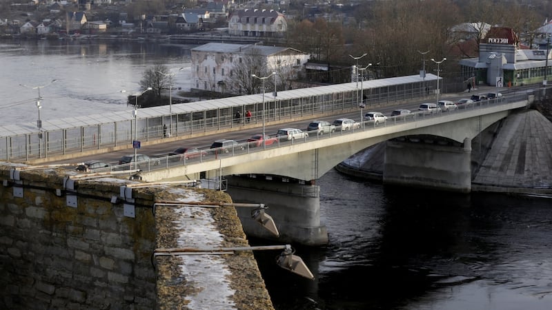 Narva’s river border is geographically neat, but messy in human terms. Fewer than half of the city’s residents have Estonian citizenship; the rest are largely Russian or have “grey passports”. Photograph: Ints Kalnins/Reuters