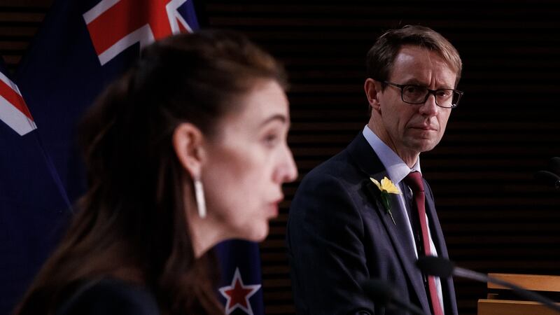 New Zealand prime minister Jacinda Ardern and director general of health Dr Ashley Bloomfield. Photograph: Robert Kitchin-Pool/Getty Images