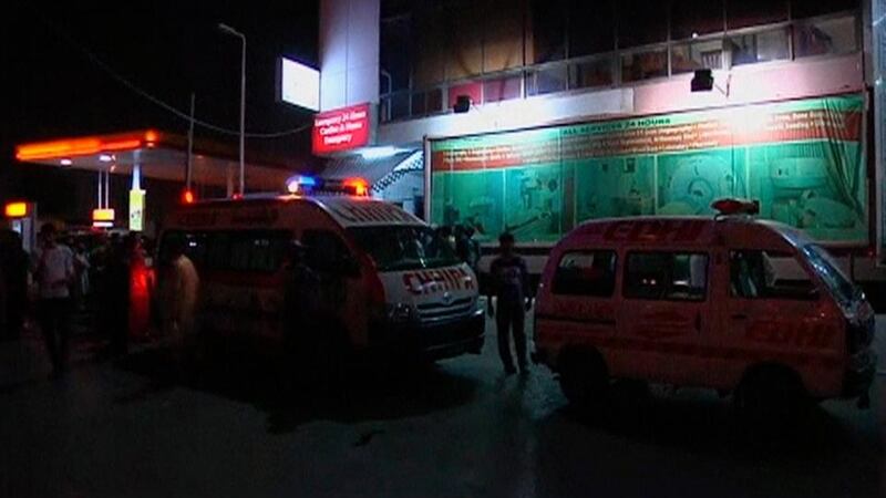 A view of a hospital in Karachi where the body of Zahra Shahid Hussain, a senior female politician from cricketer-turned-politician Imran Khan’s Tehreek-e-Insaf party was moved to. Photograph: Reuters TV