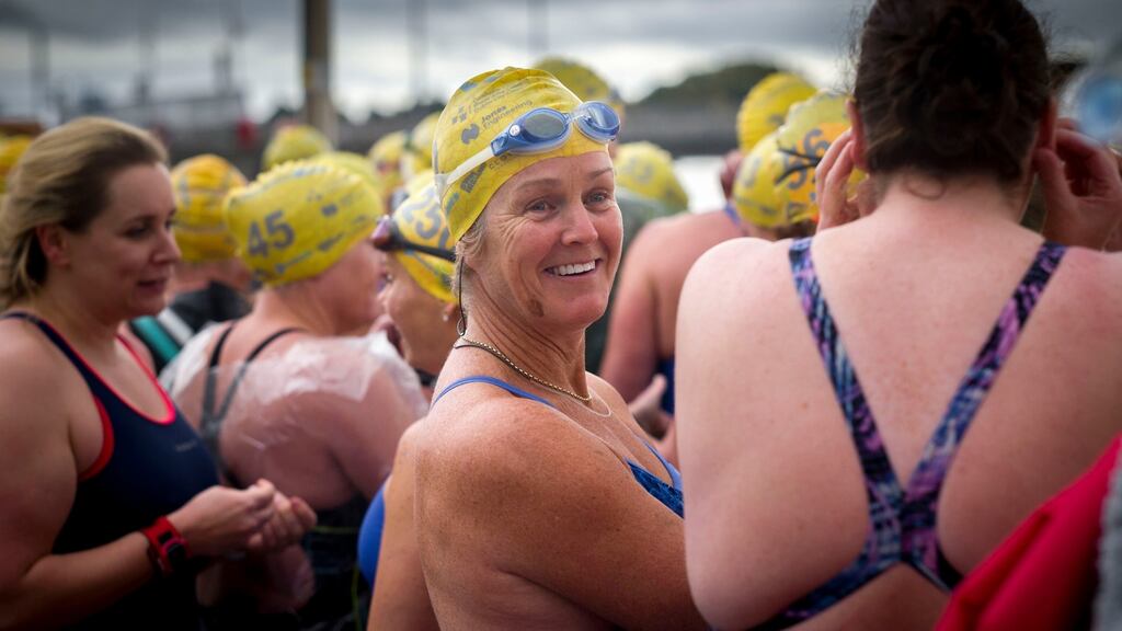 Claire O’Dwyer from Killiney prepares for the start of the Liffey Swim on Saturday. Photograph: John Ohle