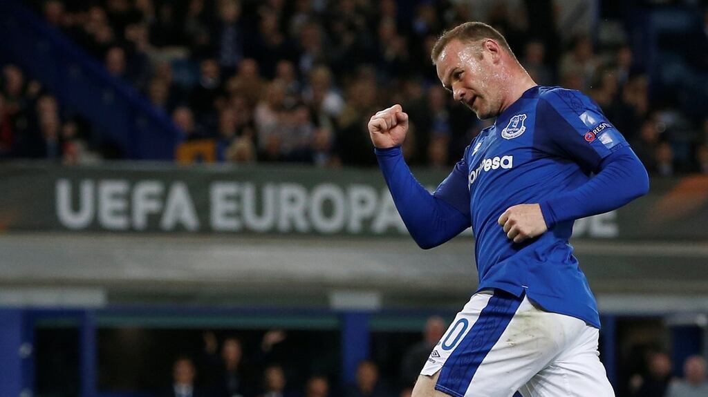 Everton’s Wayne Rooney celebrates scoring their first goal against Apollon Limassol. Photo: Andrew Yates/Reuters