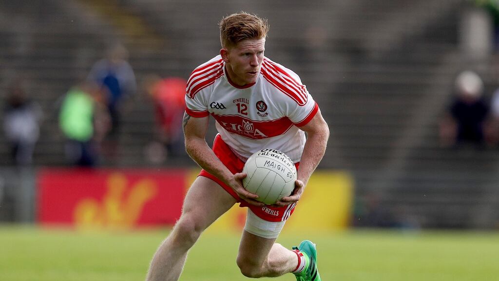 Enda Lynn scored three points in Derry’s win over Offaly at Celtic Park. File photograph: Tommy Dickson/Inpho