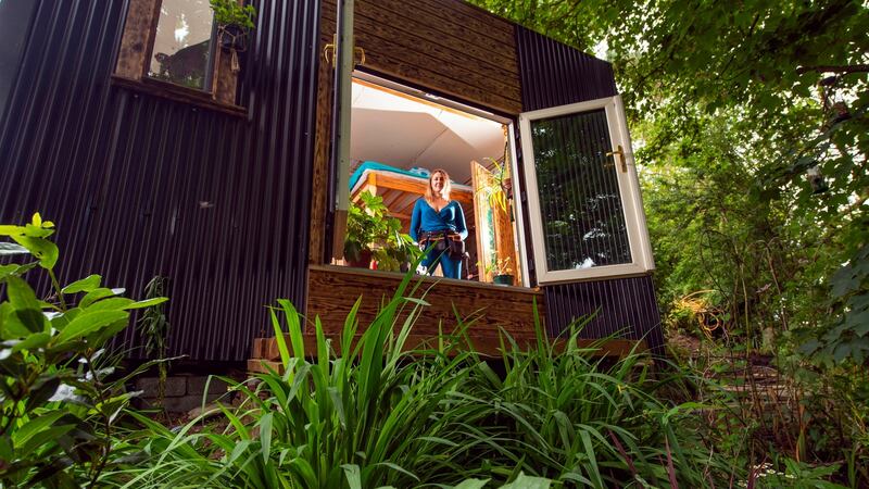 Áine Duffy in her tiny home. Photograph: Michael Mac Sweeney/Provision