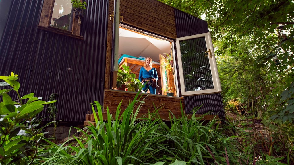 Áine Duffy in her tiny home. Photograph: Michael Mac Sweeney/Provision