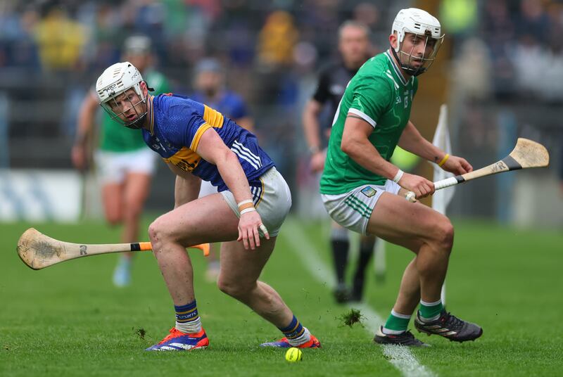 Tipperary’s Michael Breen and Aaron Gillane of Limerick. Photograph: James Crombie/Inpho
