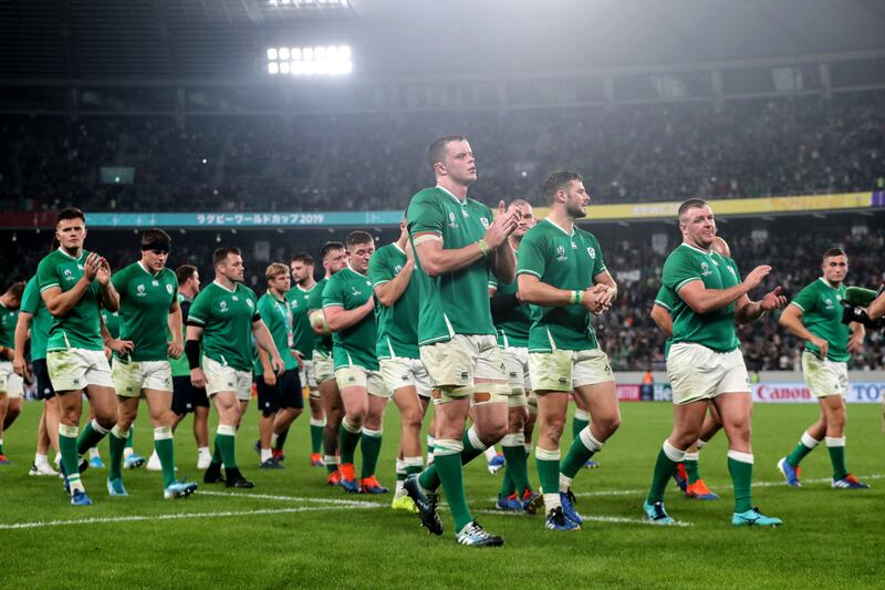 The Ireland team after their 2019 defeat to New Zealand. Photo: Dan Sheridan/Inpho
