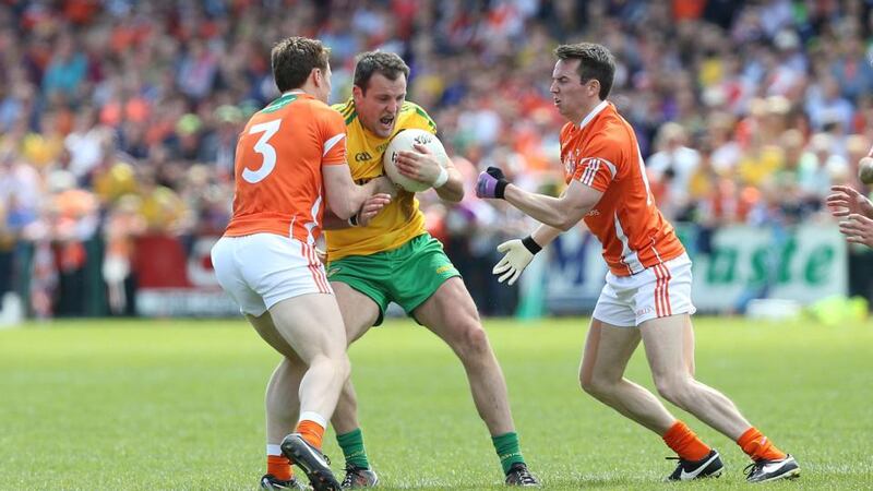 Donegal’s Michael Murphy proved a typically towering presence during the comprehensive defeat of an Armagh team which seemed to lack belief at the Athletic Grounds. Photograph: Andrew Paton/Presseye/Inpho