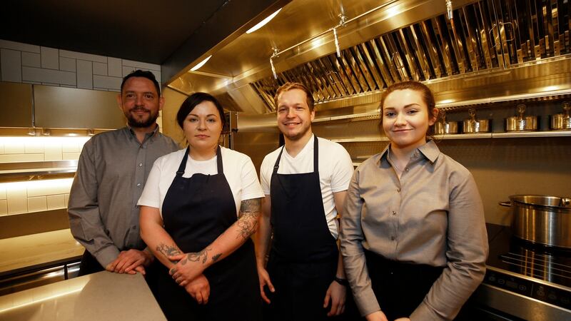 General manager Niall O’Connor, chefs Roisin Gillen and Jozef Radacovsky and front of house staff Ailish O’Neill.