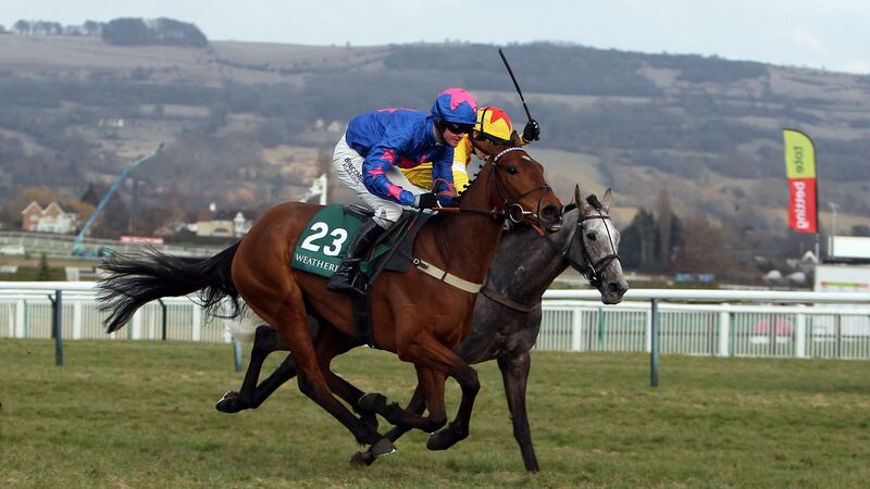 Cue Card ridden by Joe Tizzard wins the Weatherbys Champion Bumper at Cheltenham in 2010. Photo: Inpho