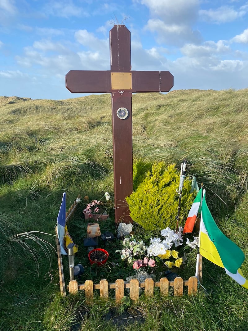 A memorial at the site on Tramore beach where the Rescue 111 helicopter crashed. Photograph: Rosita Boland