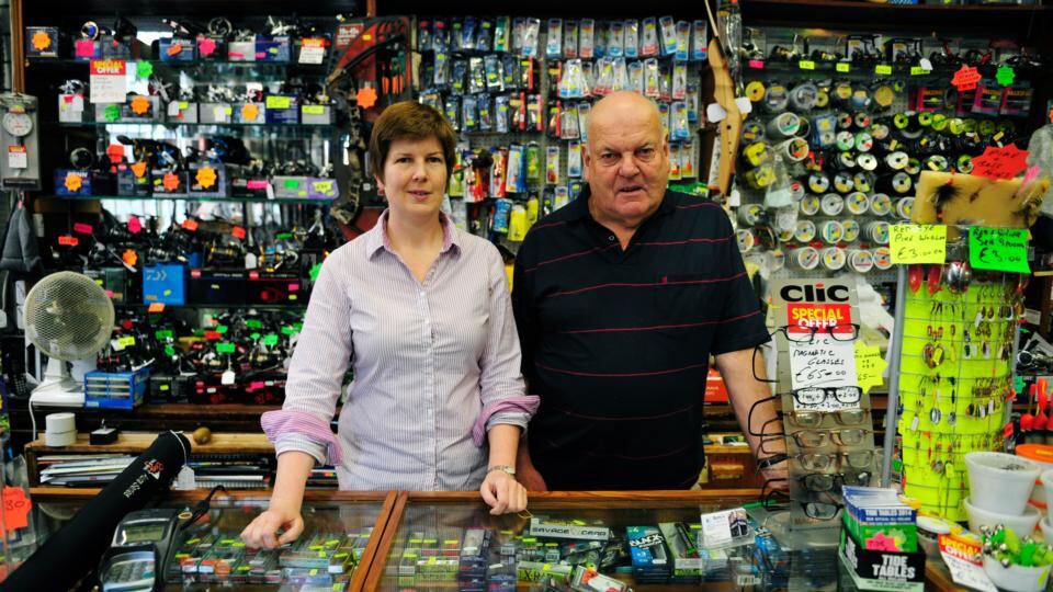11.45am: Mary and Rory Harkin of Rory’s Fishing Tackle, Temple Bar’s oldest shop. Photograph: Aidan Crawley
