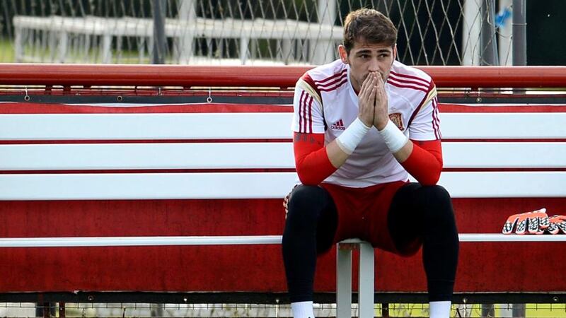 Goalkeeper Iker Casillas of Spain pensive during a training session at the team’s training facilities in Curitiba, Parana, Brazil. Photograph: CJ Gunther / EPA