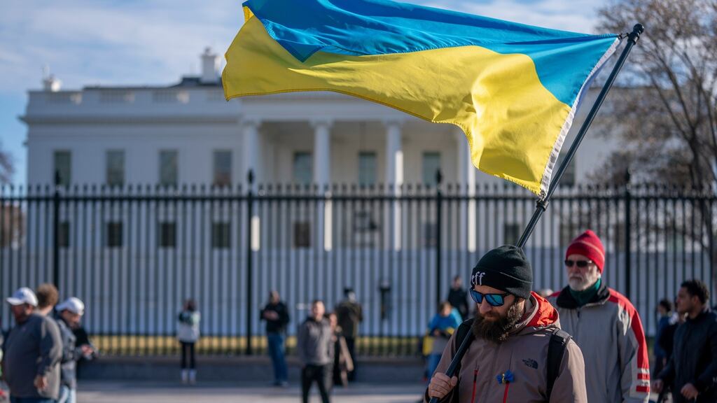 Activists attend a rally to show support for Ukraine outside the White House in Washington. Photograph: Shawn Thew/EPA