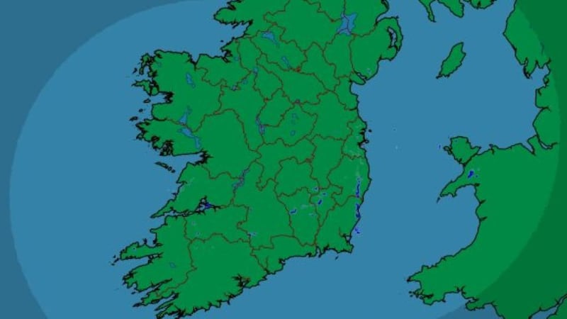 A satellite image showing rainfall over Ireland this morning. Image: Met Eireann