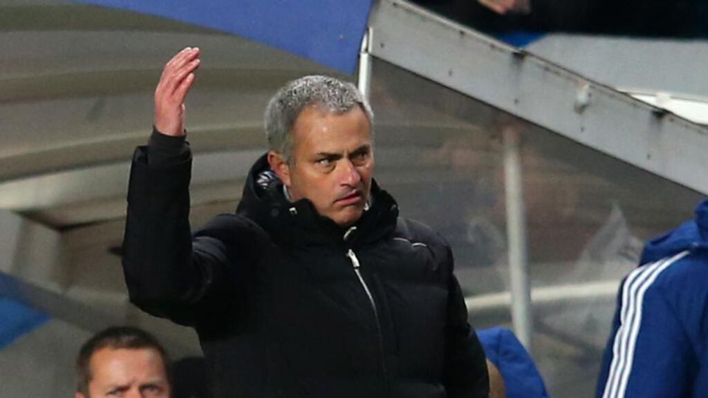 Chelsea manager Jose Mourinho gestures during the Premier League match against Liverpool at Stamford Bridge. Photo: Julian Finney/Getty Images