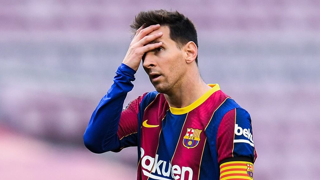 Lionel Messi officially remains a free agent, out of contract for 20 days now and formally unattached to Barcelona for the first time since he joined at 13. File photograph: David Ramos/Getty Images