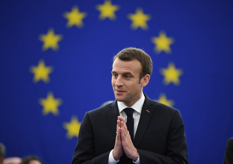 French president Emmanuel Macron at the European Parliament in Strasbourg in April 2018. Photograph: EPA/Patrick Seeger