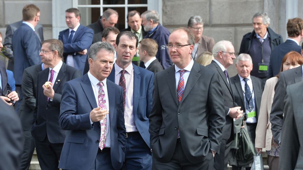 Fianna Fáil’s Dublin spokesman John Lahart (front right) at Leinster House. Photograph: Alan Betson