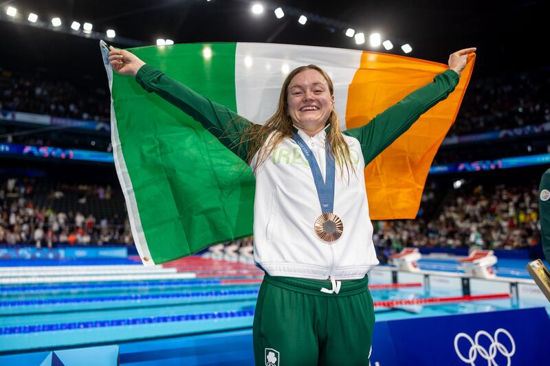 Ireland’s Mona McSharry celebrates with her bronze medal. Her performance and personal story touched the heart of a nation. Photograph: Morgan Treacy/Inpho