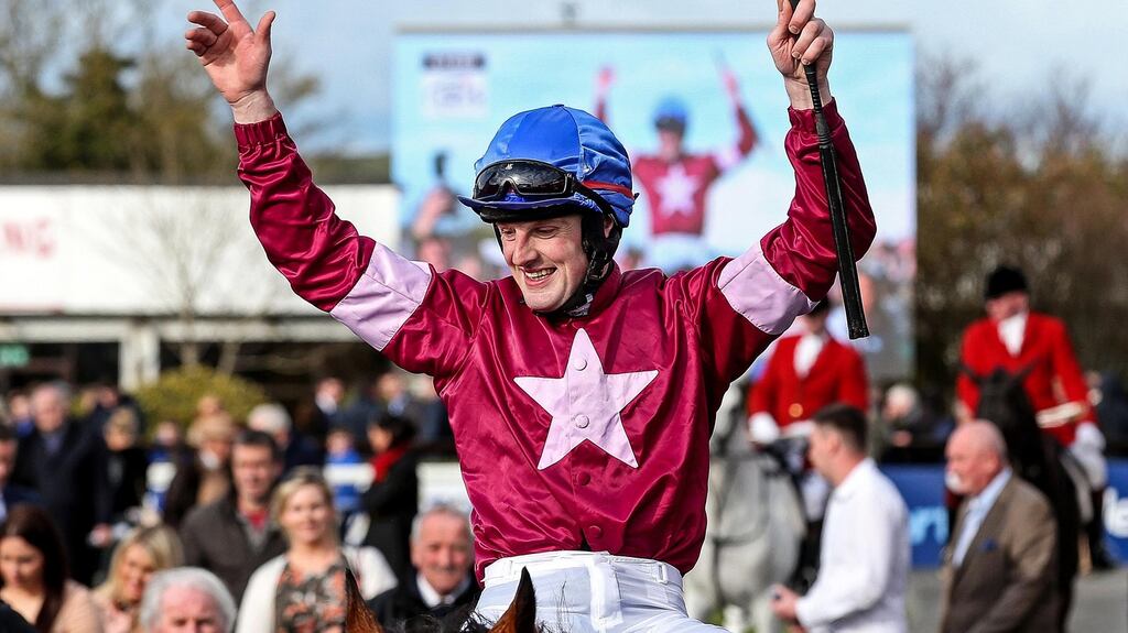 Ger Fox celebrates winning the Irish Grand National on Rouge Angel in 2016. Photograph: DonallFarmer/Inpho