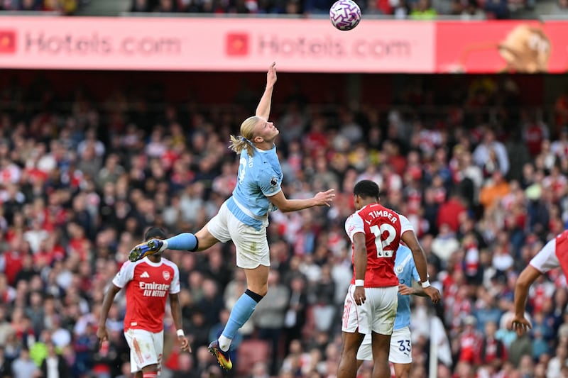 Erling Haaland in action during Manchester City's Premier League game against Arsenal on Sunday. Photograph: Glyn Kirk/AFP via Getty Images