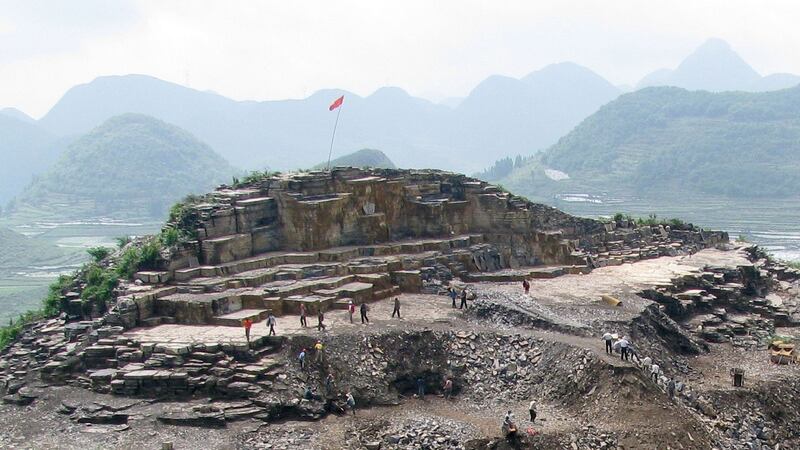 The quarry in China where a fossil from a reptile that lived 250 million years ago was found which revealed the first evidence of live birth in animals previously thought to lay eggs. Photograph: Jun Liu/Dinghua Yang/Hefei University of Technology