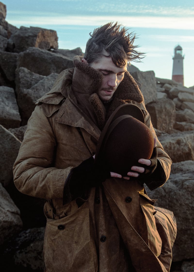 Deep Breath. A portrait by Charles Moriarty of actor Duran Fulton Brown, Isle of Portland 2020.