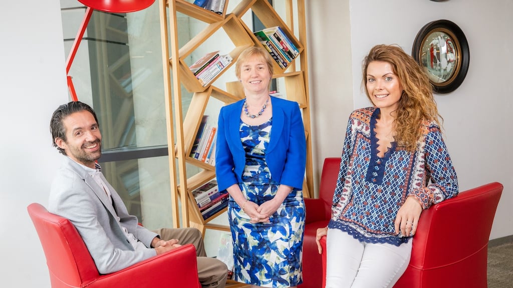 Regina Moran, of Vodafone Ireland (centre), with Vanessa Tierney and Ben Wainwright, co-founders of Abodoo.