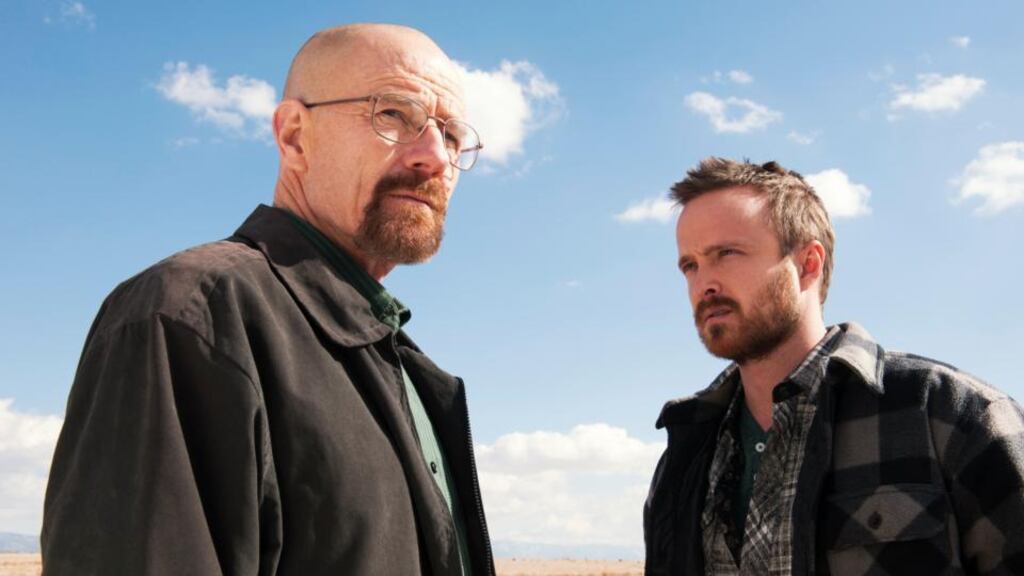 Bryan Cranston (left), and Aaron Paul starring in TV series Breaking Bad. Photograph: Frank Ockenfels/AMC/New York Times