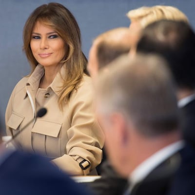 First lady fashion: Melania Trump in her Celine trench coat in 2018. Photograph: Jim Watson/AFP/Gett
