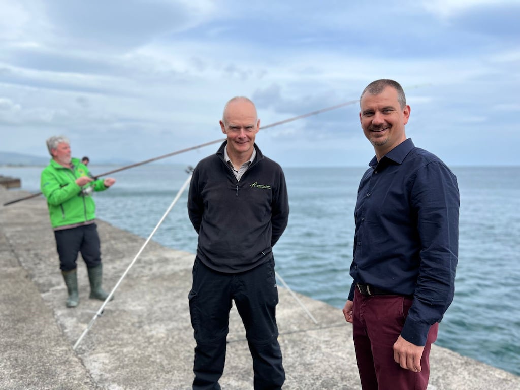 Angler Brian Cooke with William Roche, senior research officer at Inland Fisheries Ireland, and Schalk Van Lill, customer success manager at Esri Ireland