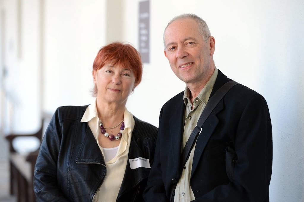 Poet Mary Dorcey  with author Hugo Hamilton. Dorcey's latest poetry collection is both moving and surprising. Photograph: Cyril Byrne
