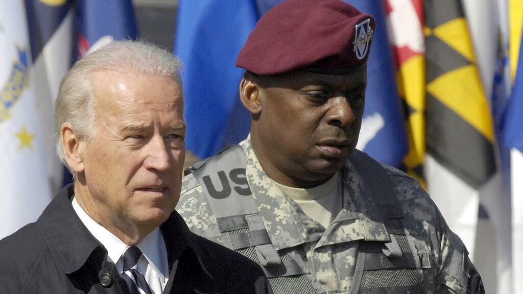 Then US vice-president Joe Biden with Lloyd Austin, whom he has chosen to be his defence secretary, in April 2009. Photograph: Stan Gilliland/EPA