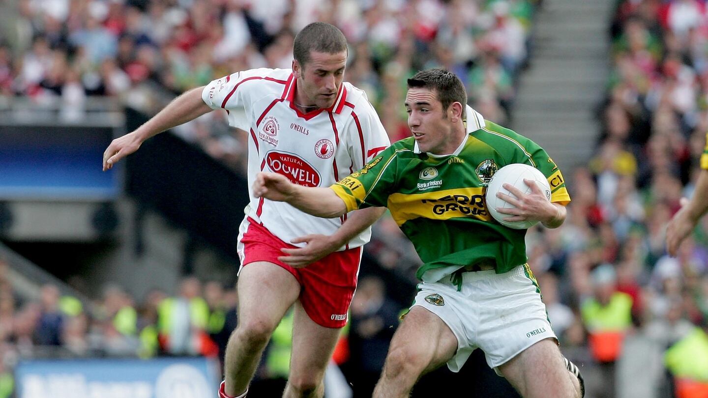 Kerry’s Declan O’Sullivan takes on Tyrone’s Stephen O’Neill in the 2005 final. Photograph: Morgan Treacy/Inpho