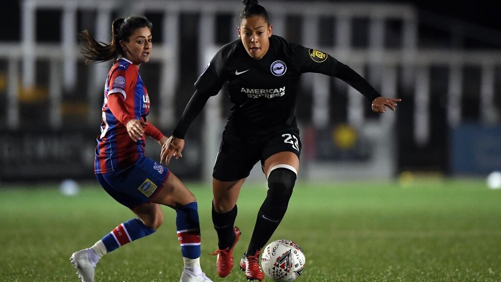 Rianna Jarrett in action for Brighton against Crystal Palace. “Obviously the opportunity to play full-time was fantastic and it was something that I was looking to do. But I’m not a 17 or 18-year-old kid, I’m 26 this year and I’ve been through a lot to get to where I am today.” Photograph: Alex Davidson/Getty Images)