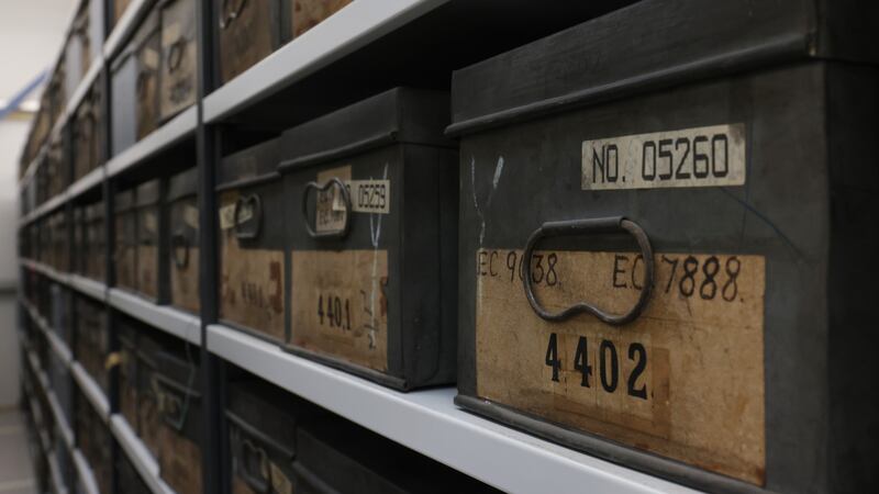 Many of the records are stored in boxes like these. Photograph: Bryan O’Brien