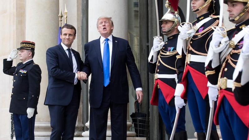 Winning over Donald Trump: the French and US presidents in Paris in July 2017. Photograph: Christophe Morin/Bloomberg via Getty