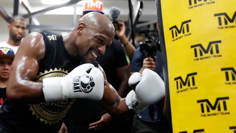 Floyd Mayweather Jr. during a media workout at the Mayweather Boxing Club on in Las Vegas, Nevada. Photograph: Isaac Brekken/Getty Images