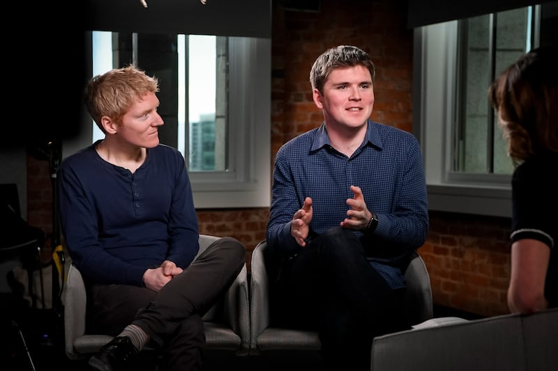 Brothers John (right) and Patrick Collison, president and chief executive respectively of Irish-American technology multinational Stripe Inc. Photograph: David Paul Morris/Bloomberg/Getty
