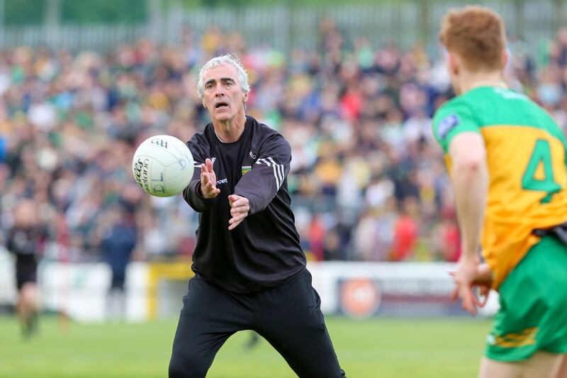 Donegal manager Jim McGuinness during the warm-up before Donegal vs Tyrone. Photograph: Lorcan Doherty/Inpho