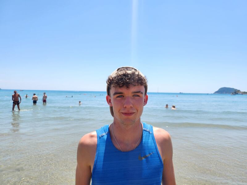 Ryan Treacy, a 2025 Dublin leaving cert student who hopes to study commerce and Spanish in September pictured on the Laganas beachfront