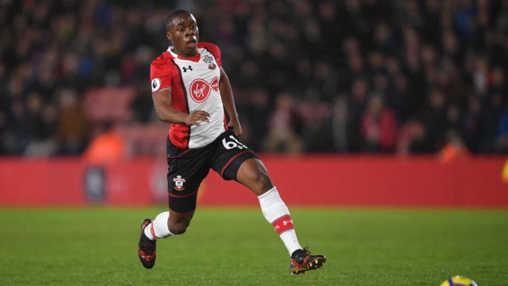 Southampton striker Michael Obafemi in action during the Premier League game against Tottenham Hotspur at St Mary’s Stadium on Sunday. Photograph: Mike Hewitt/Getty Images