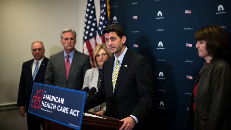 US House of Representatives speaker Paul Ryan speaks on the proposed American Health Care Act along with other Republican leaders during a news conference in Washington on March 15th. Photograph: Gabriella Demczuk/New York Times
