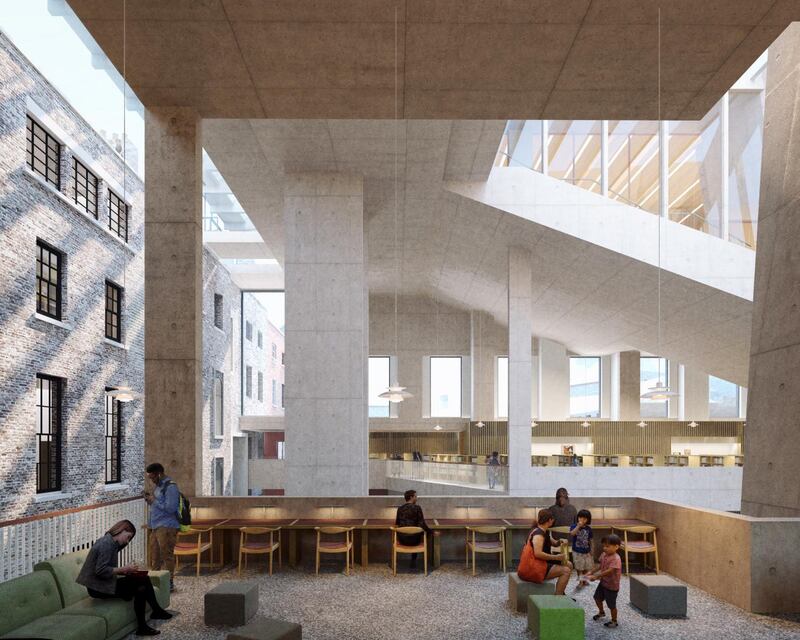Pritzker Architecture Prize: Grafton Architects’ planned central library for the Parnell Square cultural quarter in Dublin. Rendering courtesy of Grafton Architects