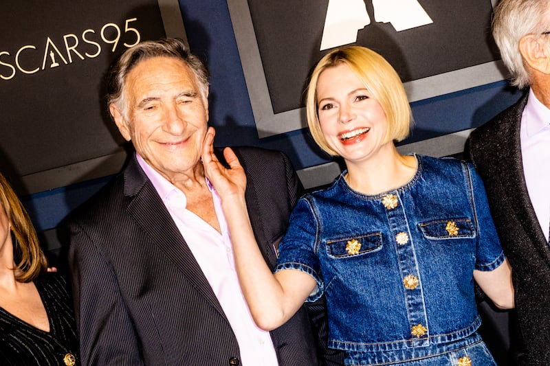 The Fabelmans castmates Judd Hirsch and Michelle Williams share a moment at the luncheon. Photograph: Roger Kisby/The New York Times