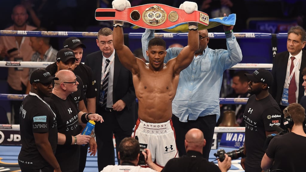 Anthony Joshua is being catapulted towards an unexpected multi-title world heavyweight fight with Wladimir Klitschko, possibly in the UK in late November. Photo: Getty Images