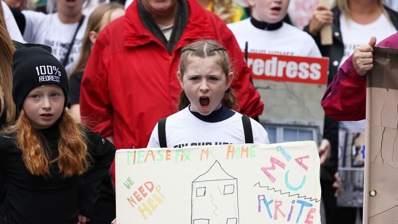 Tori Cantwell (10) from Carndonagh in Donegal joined thousands of homeowners affected by mica in the Dublin march. Photograph: Laura Hutton