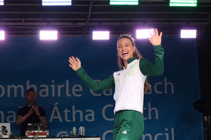 Irish Olympian Sophie Becker at the homecoming for Team Ireland following the Paris Olympics. Photograph: Dara Mac Dónaill