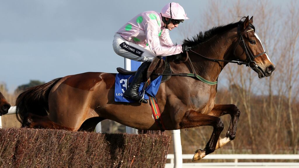 Jockey Ruby Walsh onboard Vautour clears a fence on his way to winning The Leopardstown Killiney Novice Steeplechase in January, 2015. Photograph: Cathal Noonan/Inpho